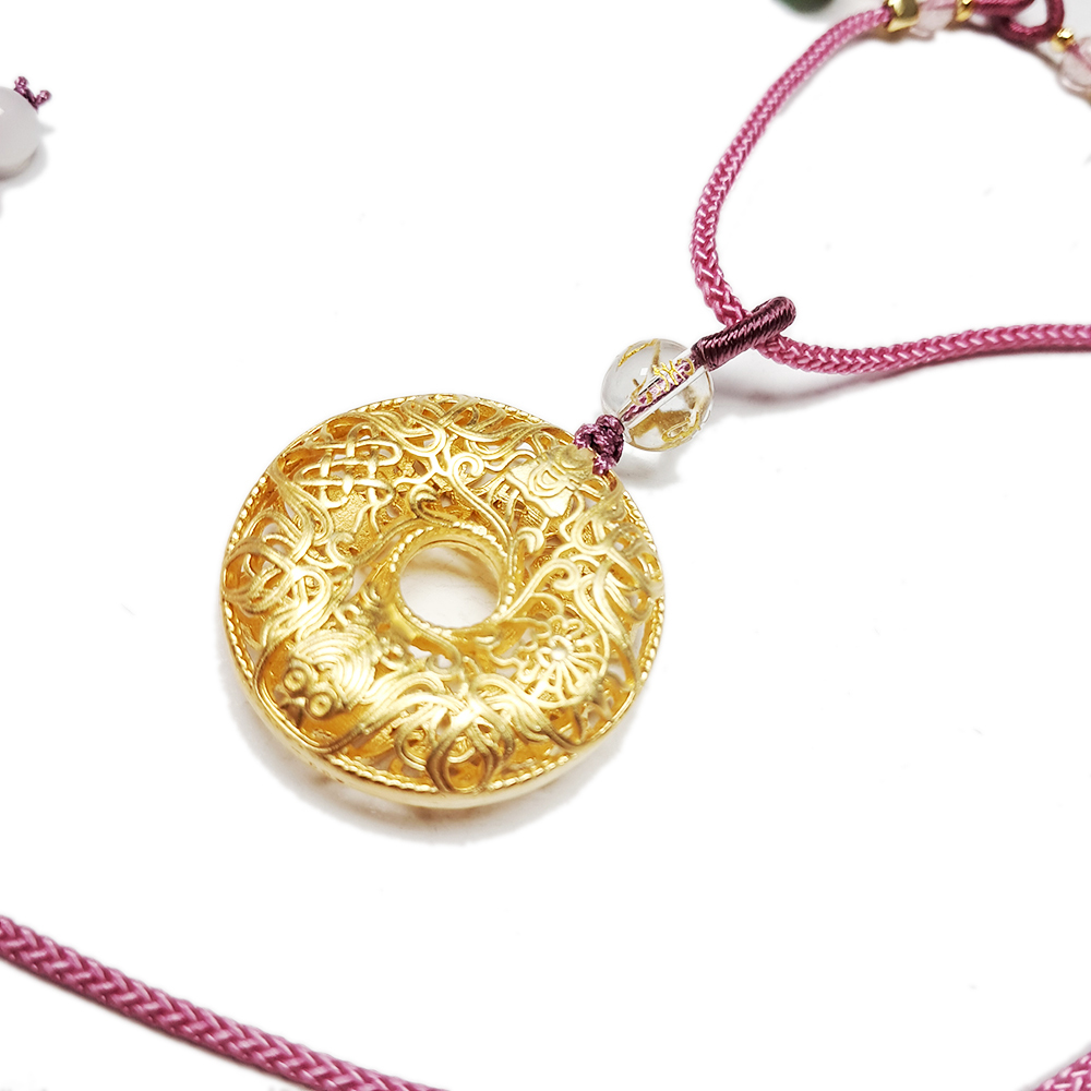 八吉祥 平安扣{沙金}中國結項鍊【十方】151908