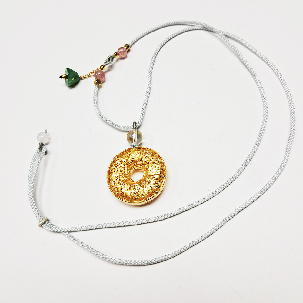 八吉祥 平安扣{沙金}中國結項鍊【十方】151909