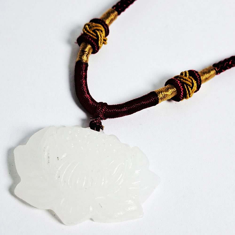 白玉蓮花 紅色中國結項鍊【十方】152301