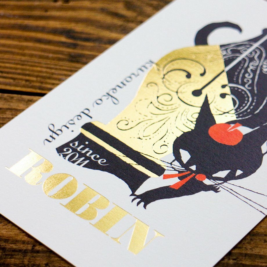 黑貓意匠 鋼筆 箔押明信片｜日本表現社