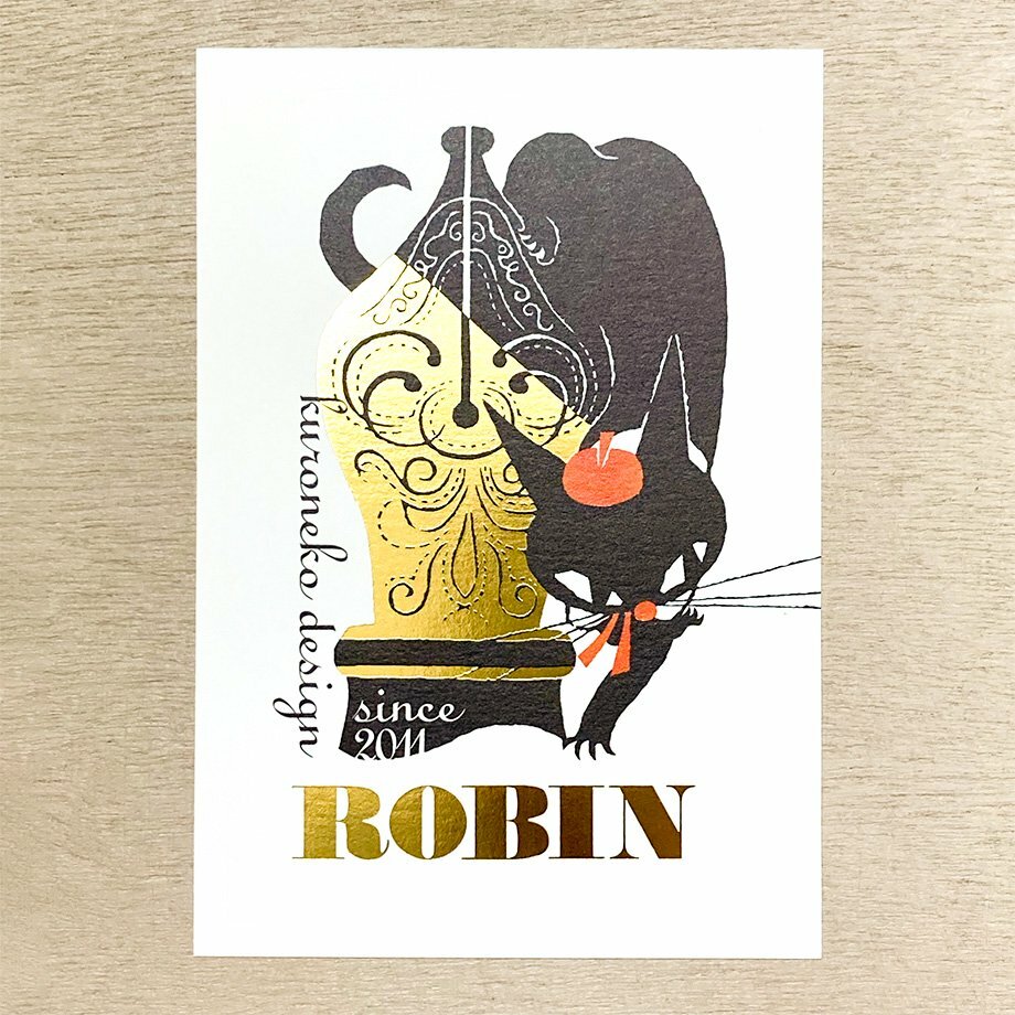 黑貓意匠 鋼筆 箔押明信片｜日本表現社