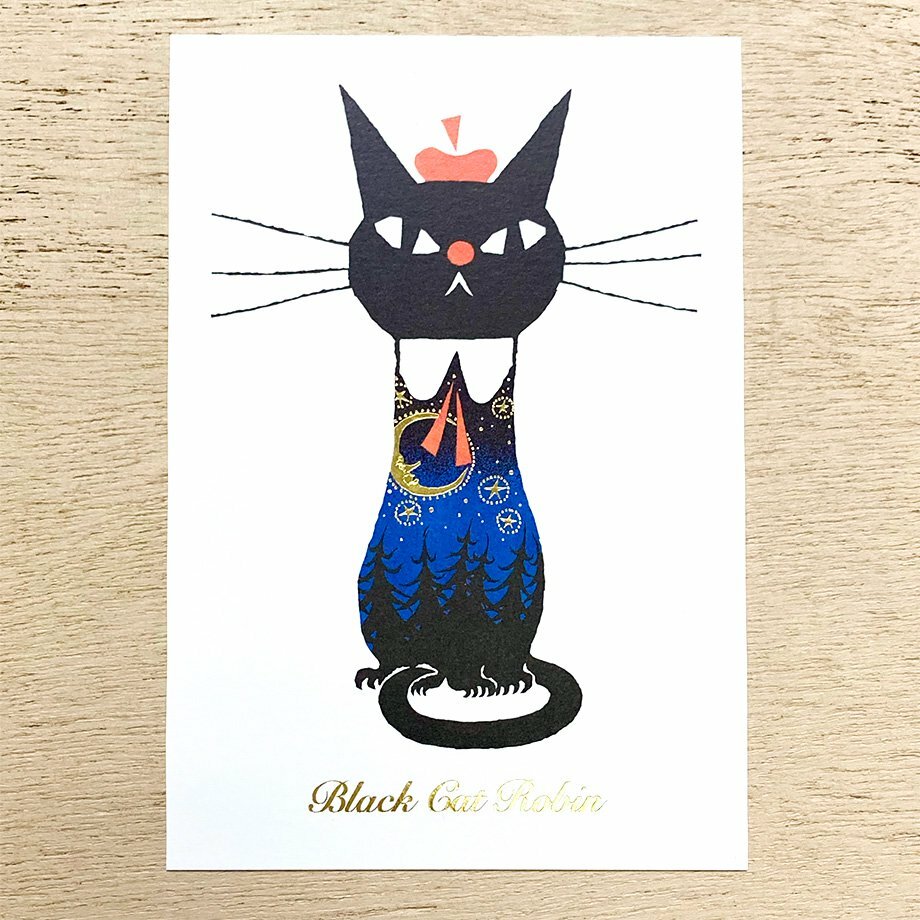 黑貓意匠 夜間森林 箔押明信片｜日本表現社