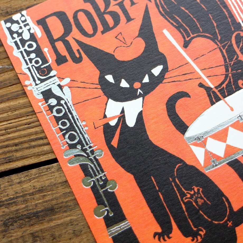 黑貓意匠 樂器 箔押明信片｜日本表現社