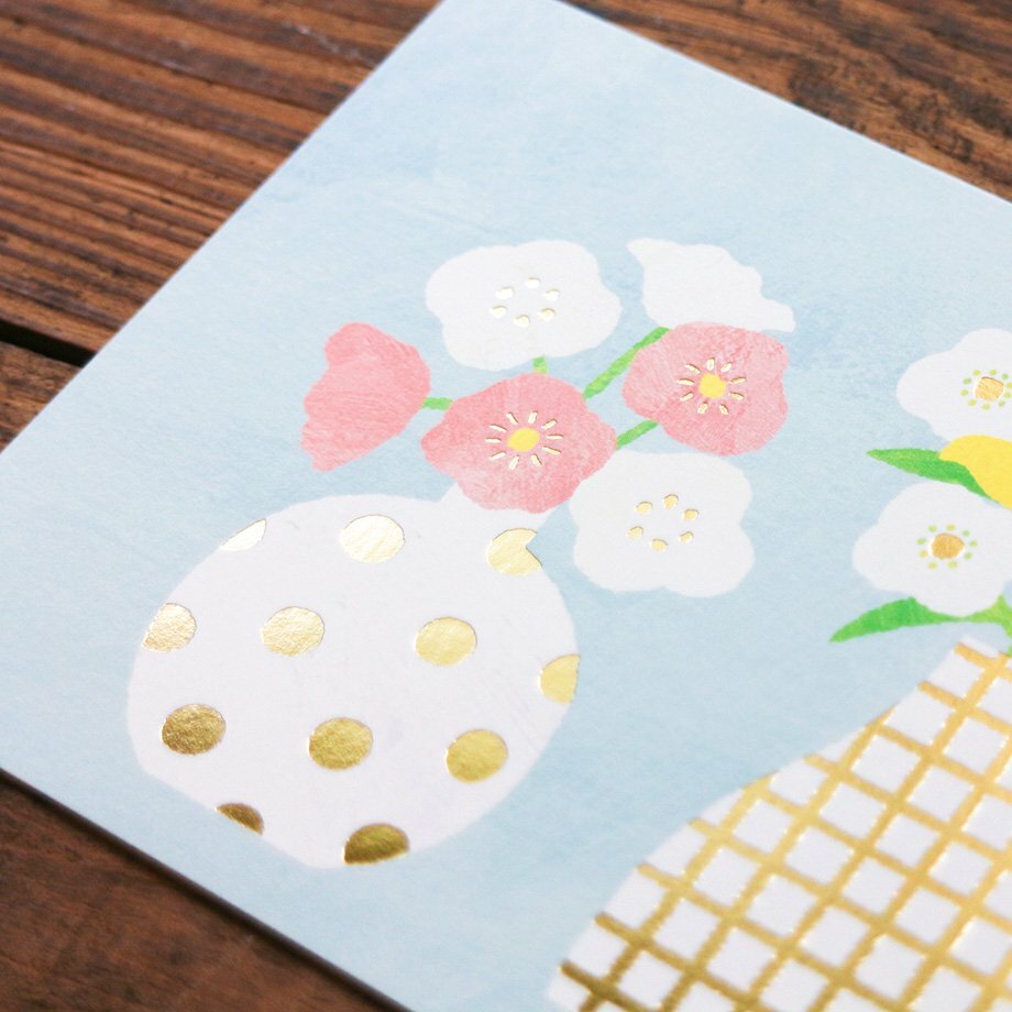 福岡麻利子 花瓶 箔押明信片｜日本表現社