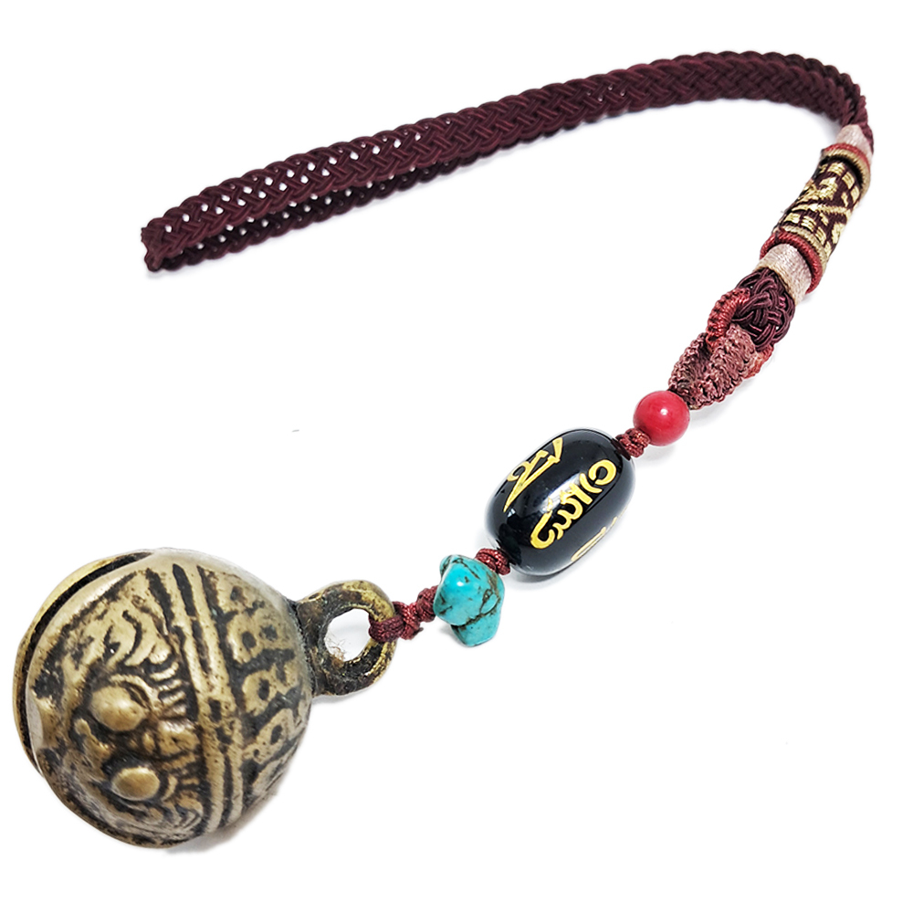 藏密銅鈴&六字真言{黑}&驅邪開運掛飾【十方】126041