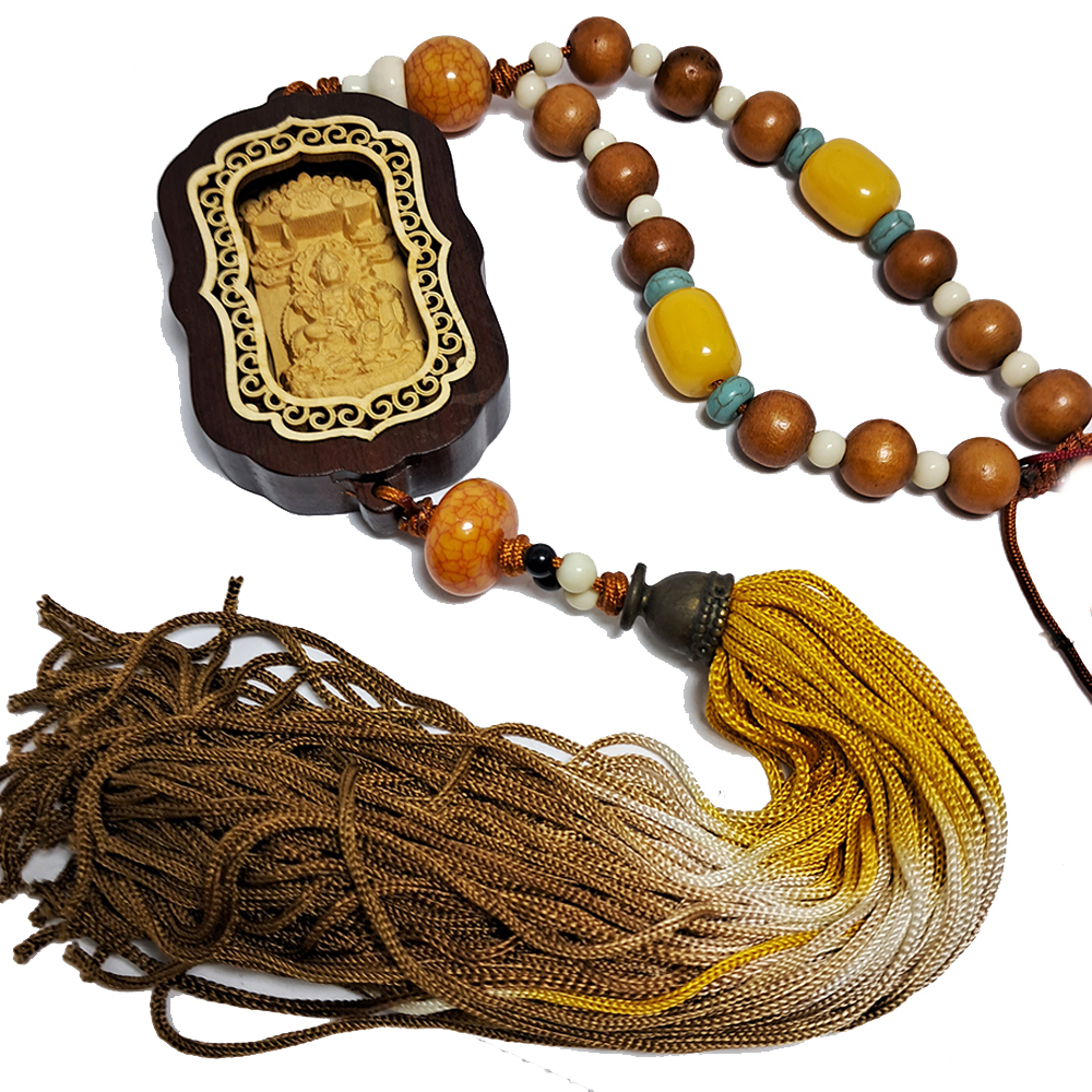 騎龍觀音{佛龕/黃楊木}掛飾【十方】134309