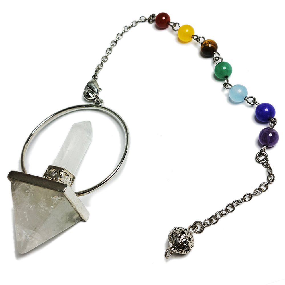 靈擺 圓滿水晶柱附七彩寶石珠鍊【十方】146606