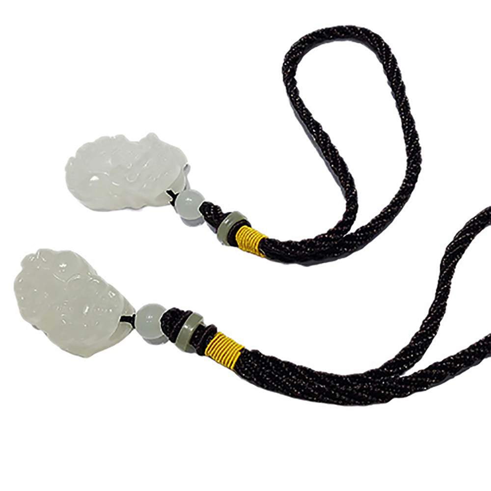 貔貅 阿富汗白玉 褐繩掛飾1對【十方】149667