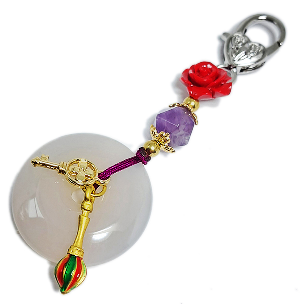 文昌筆紫晶{開智慧}富貴花平安扣{玉髓}掛飾【十方】152035