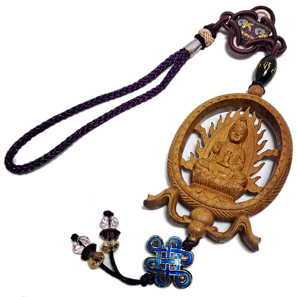 觀音菩薩{檀香}雙面雕掛飾【十方】151979