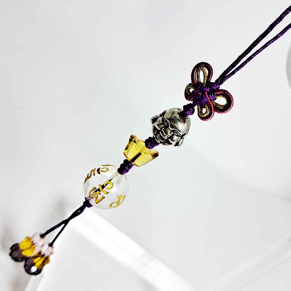 彌勒佛{藏銀}六字真言{水晶} 掛飾【十方】152515