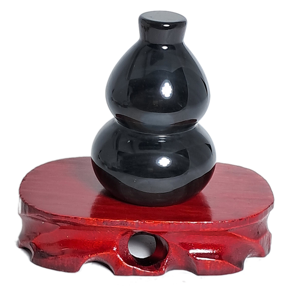 葫蘆{黑曜岩} 6.4公分&紅木座【十方】152389