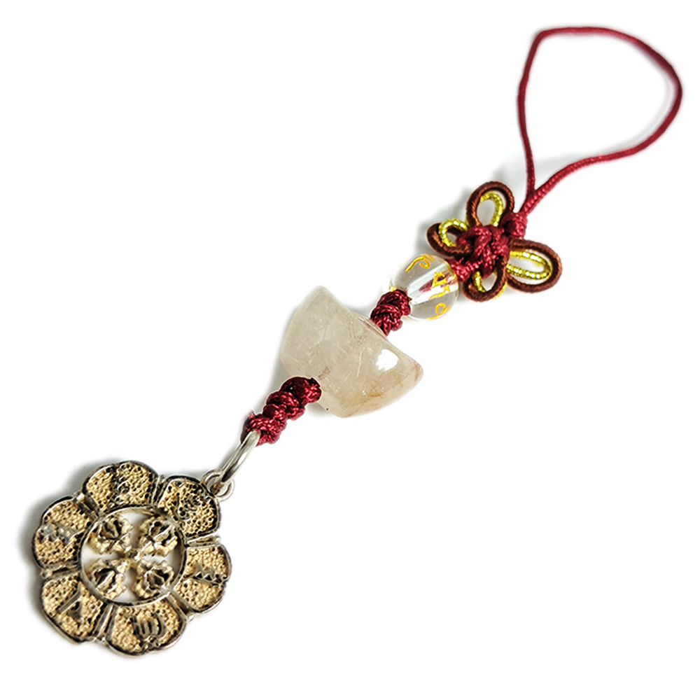 六字真言十字杵{純銀}&元寶{水晶}法寶掛飾【十方】152551