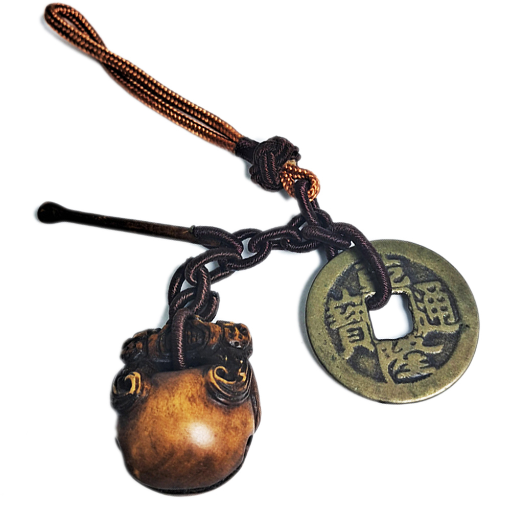 精進木魚{黃楊木}&古錢掛飾【十方】152610