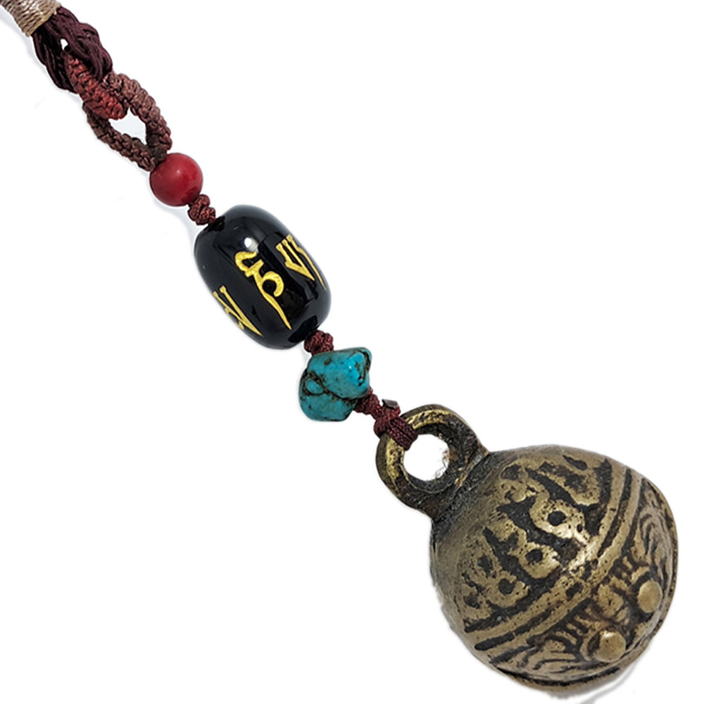 藏密銅鈴&六字真言{黑}&驅邪開運掛飾【十方】126041