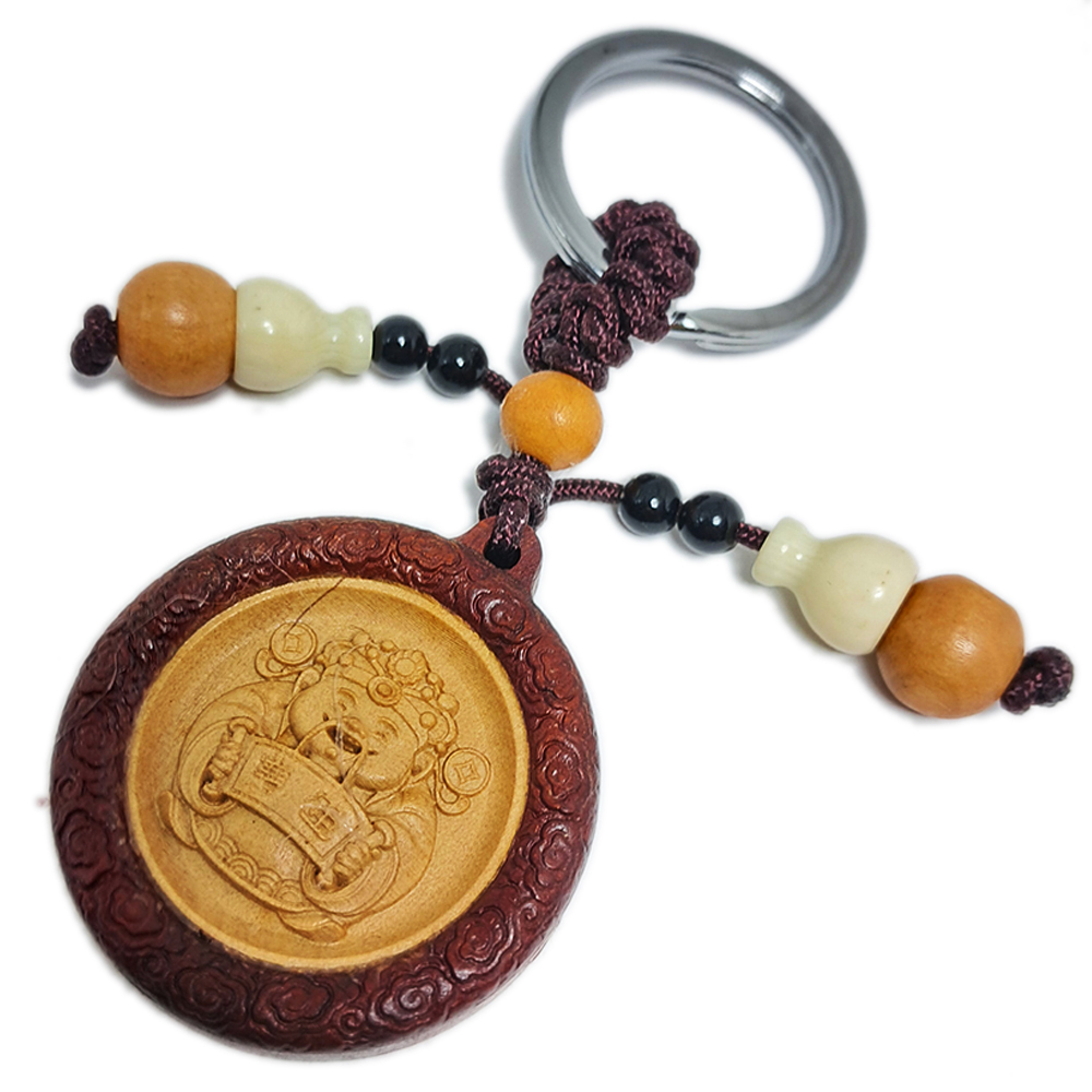 開運財神爺{黃楊木}鎖圈【十方】132124