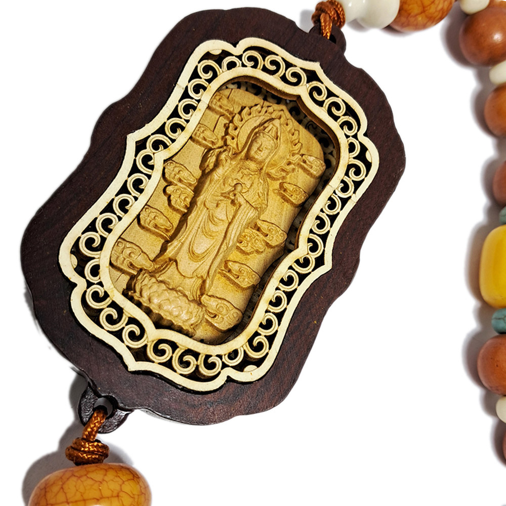 白衣觀音{佛龕/黃楊木}掛飾【十方】134311