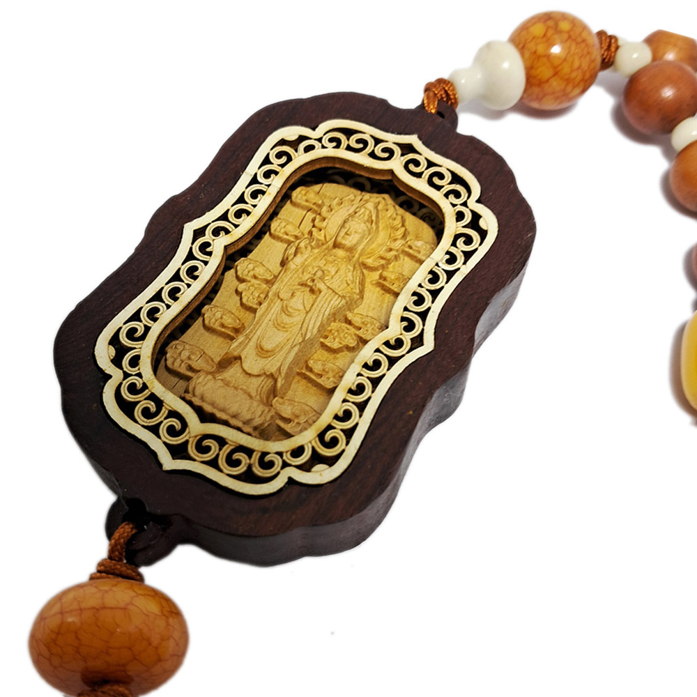 白衣觀音{佛龕/黃楊木}掛飾【十方】134311