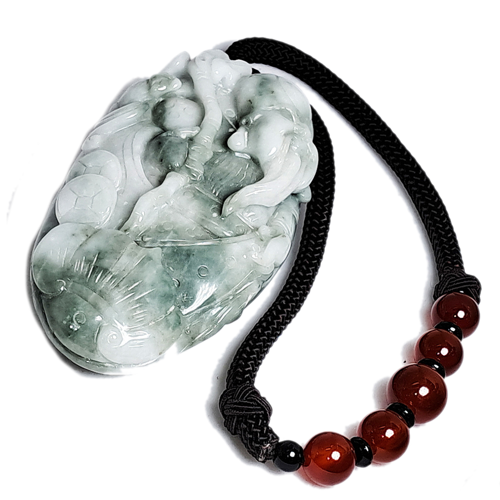  壽星翁{緬甸玉白底花青}掛飾【十方】135612