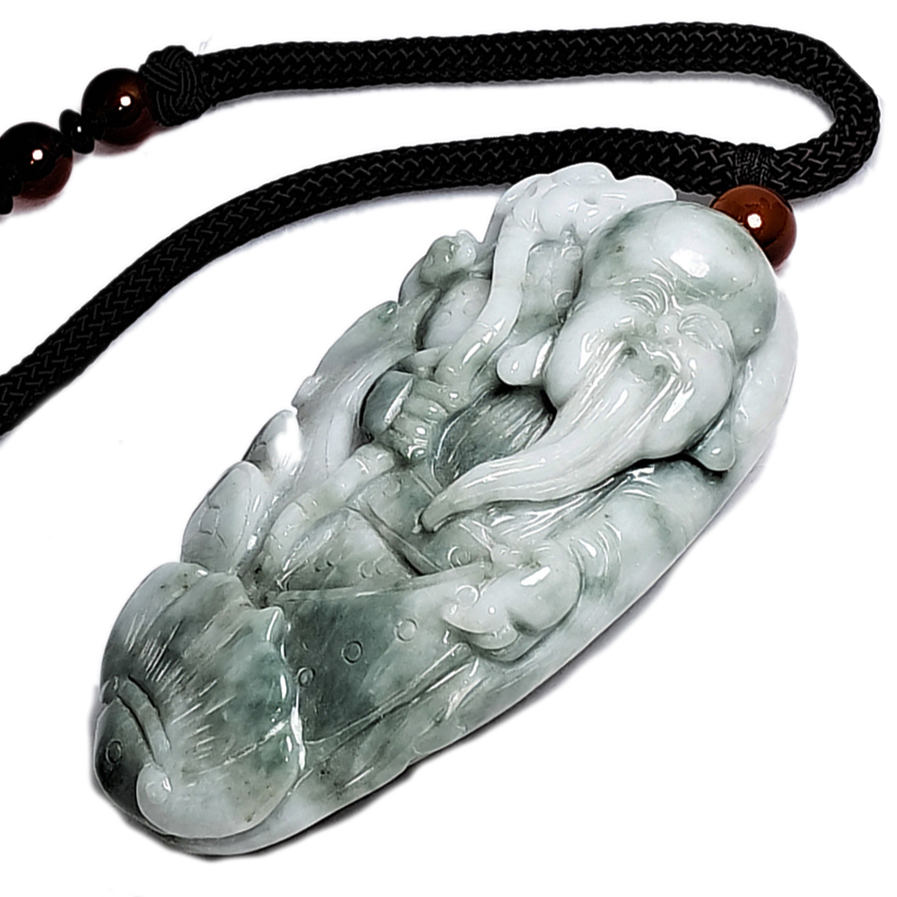  壽星翁{緬甸玉白底花青}掛飾【十方】135612