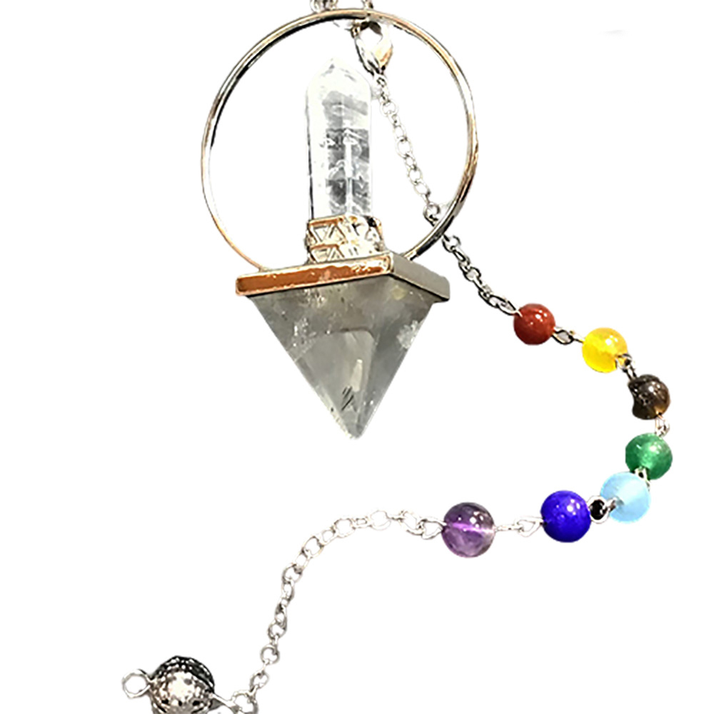 靈擺 圓滿水晶柱附七彩寶石珠鍊【十方】146606