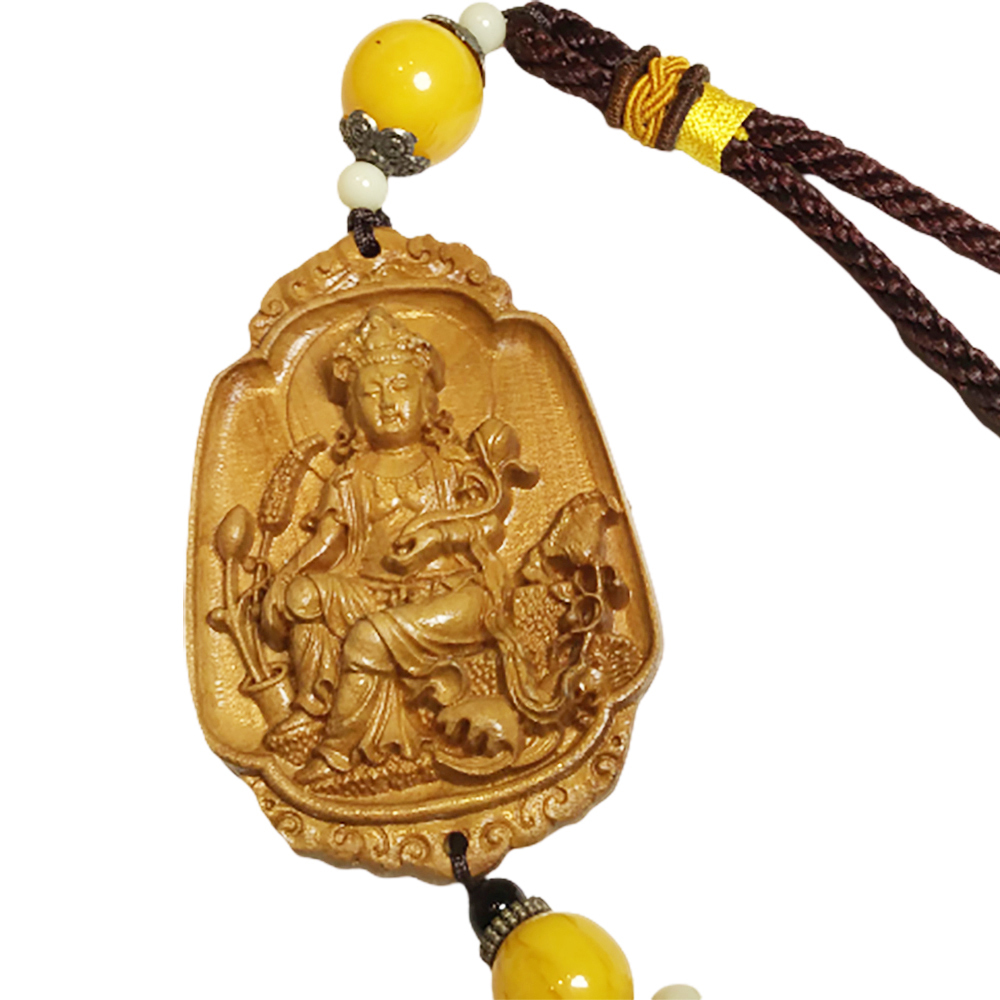 蓮花自在觀音{ 黃楊木}出入平安掛飾【十方】150111