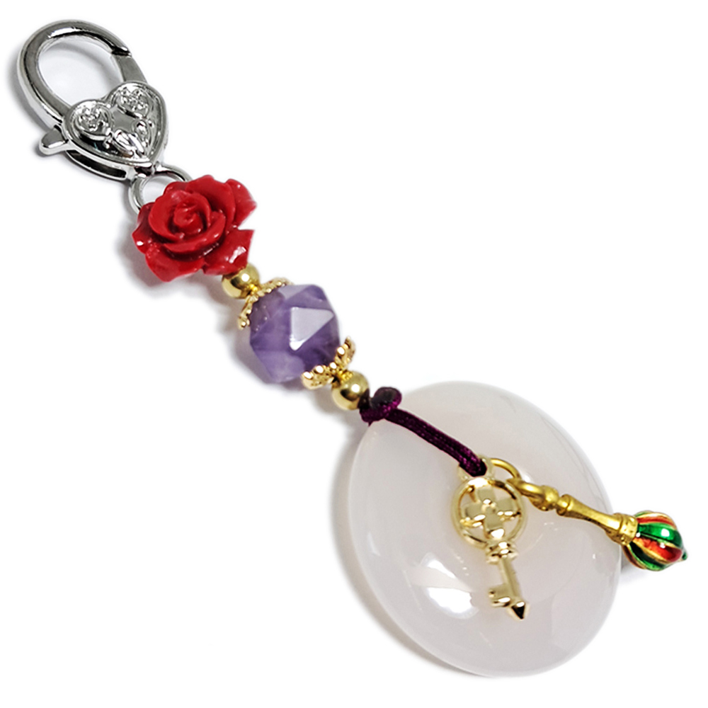 文昌筆紫晶{開智慧}富貴花平安扣{玉髓}掛飾【十方】152035