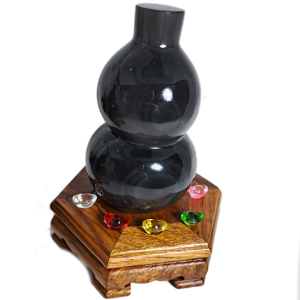 黑曜岩葫蘆{有眼}高11公分含座【十方】152407