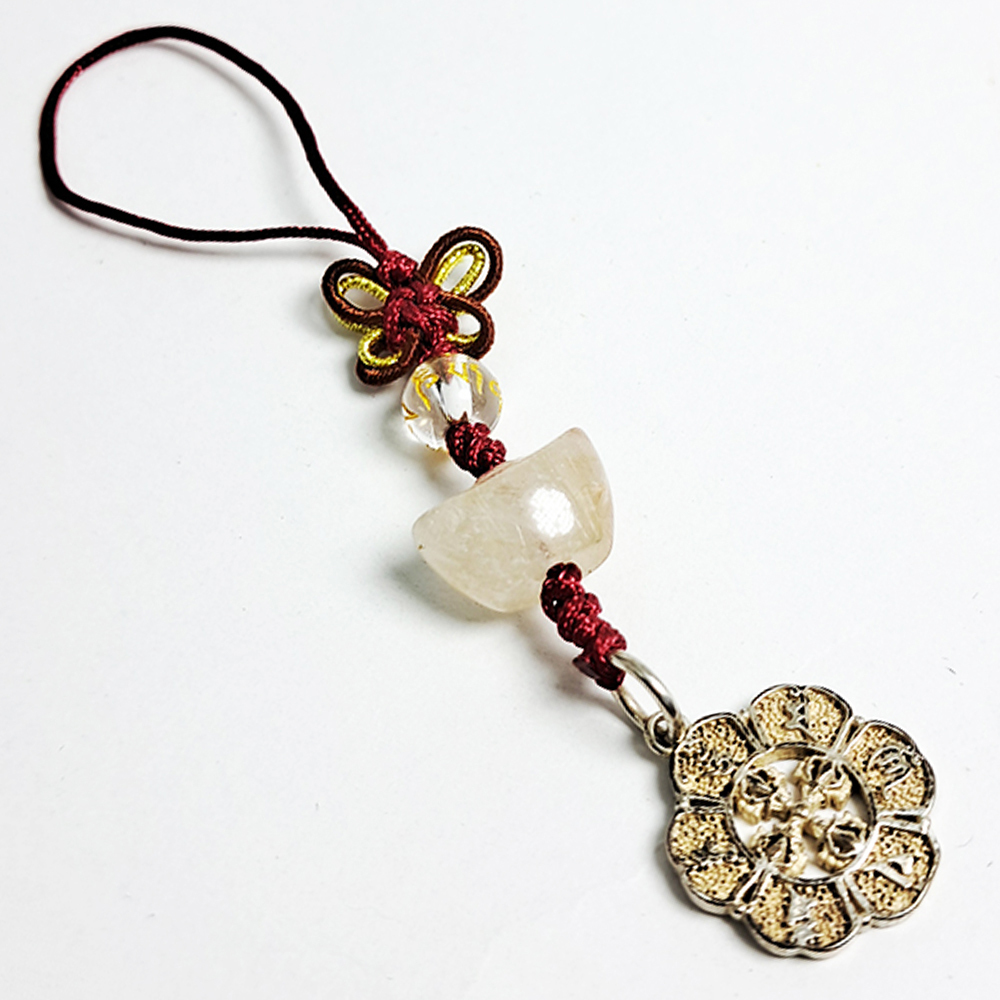 六字真言十字杵{純銀}&元寶{水晶}法寶掛飾【十方】152551