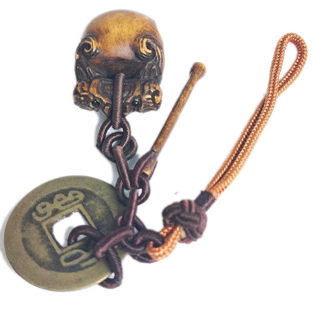 精進木魚{黃楊木}&古錢掛飾【十方】152610