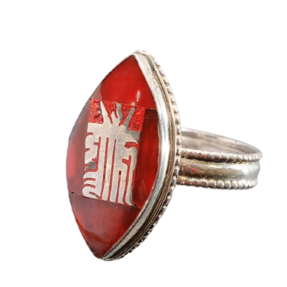 時輪咒牌紅珊瑚戒指(橢圓)【十方】113676