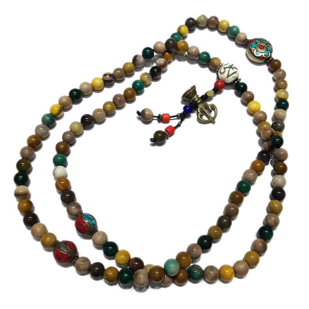 藏密手工珠&木化石108念珠8mm【十方】122195