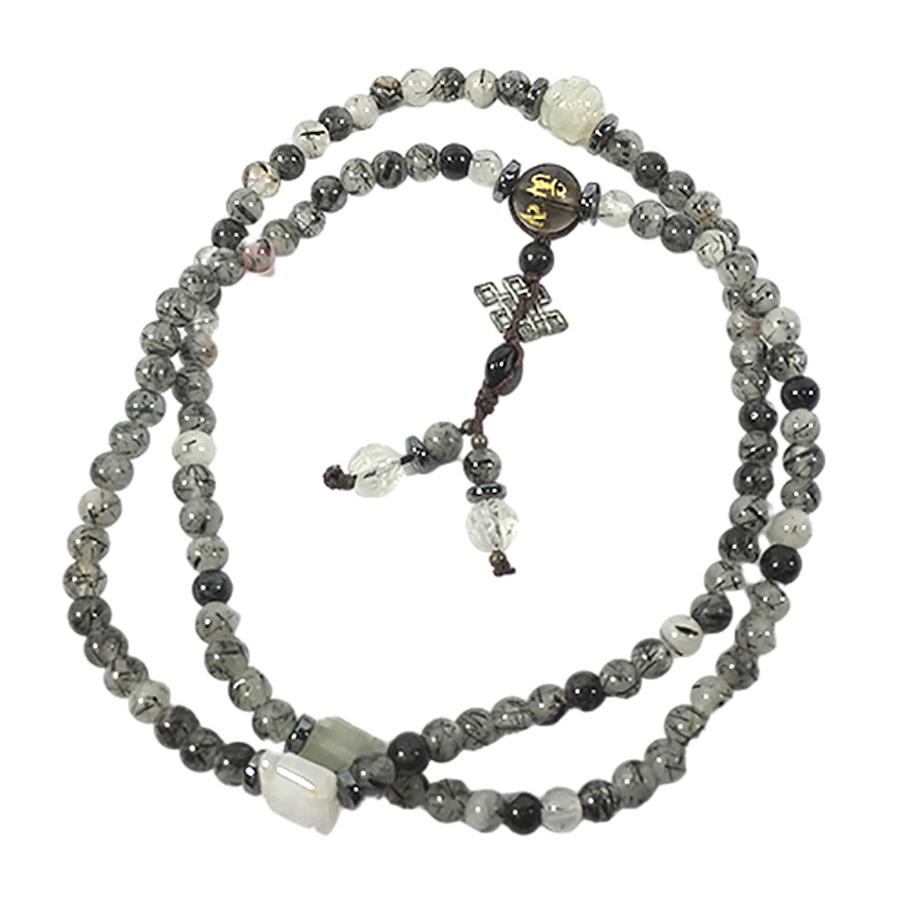 吉祥結&黑碧璽髮晶108念珠5mm【十方】124596