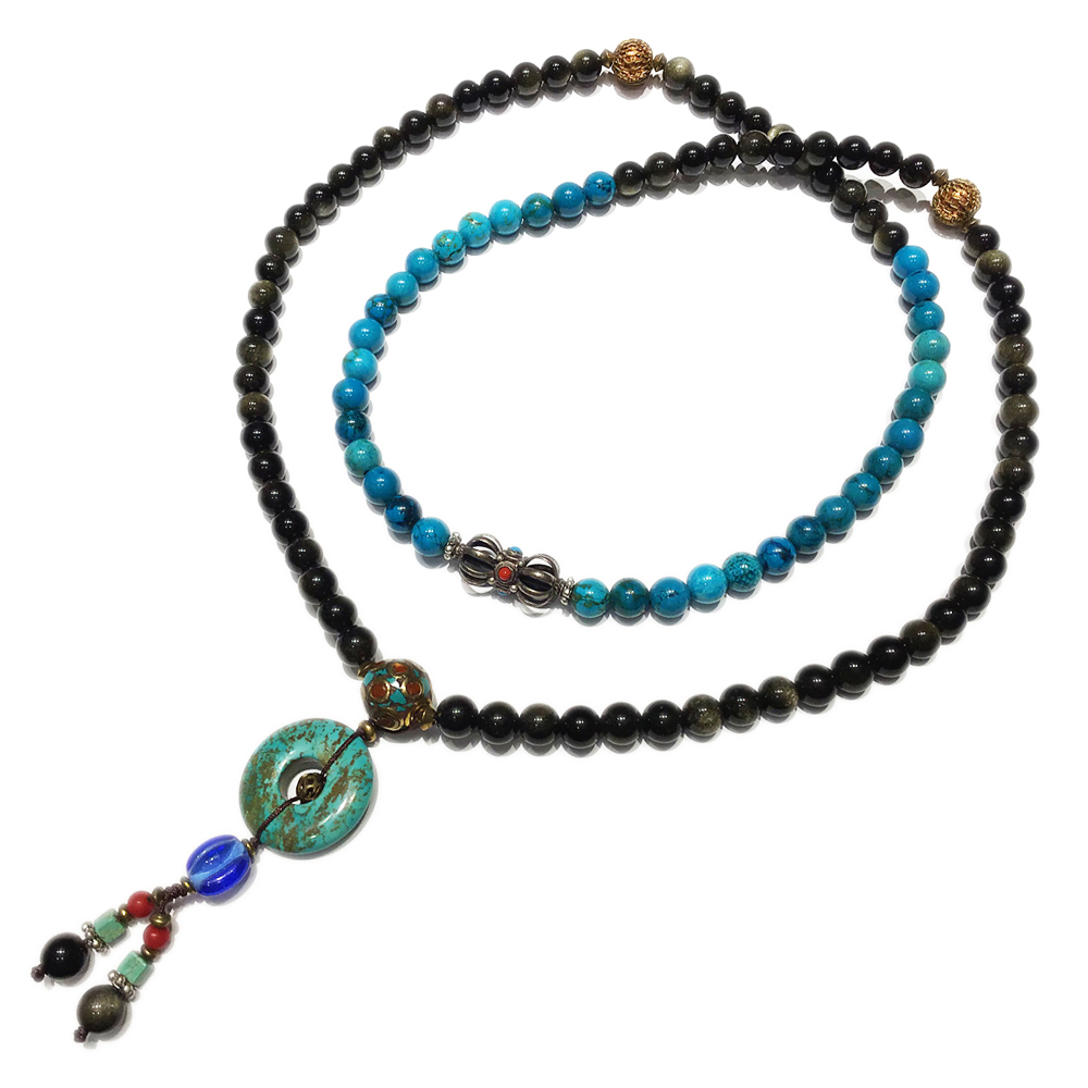 金剛杵&平安扣&金黑曜108念珠8mm【十方】127339