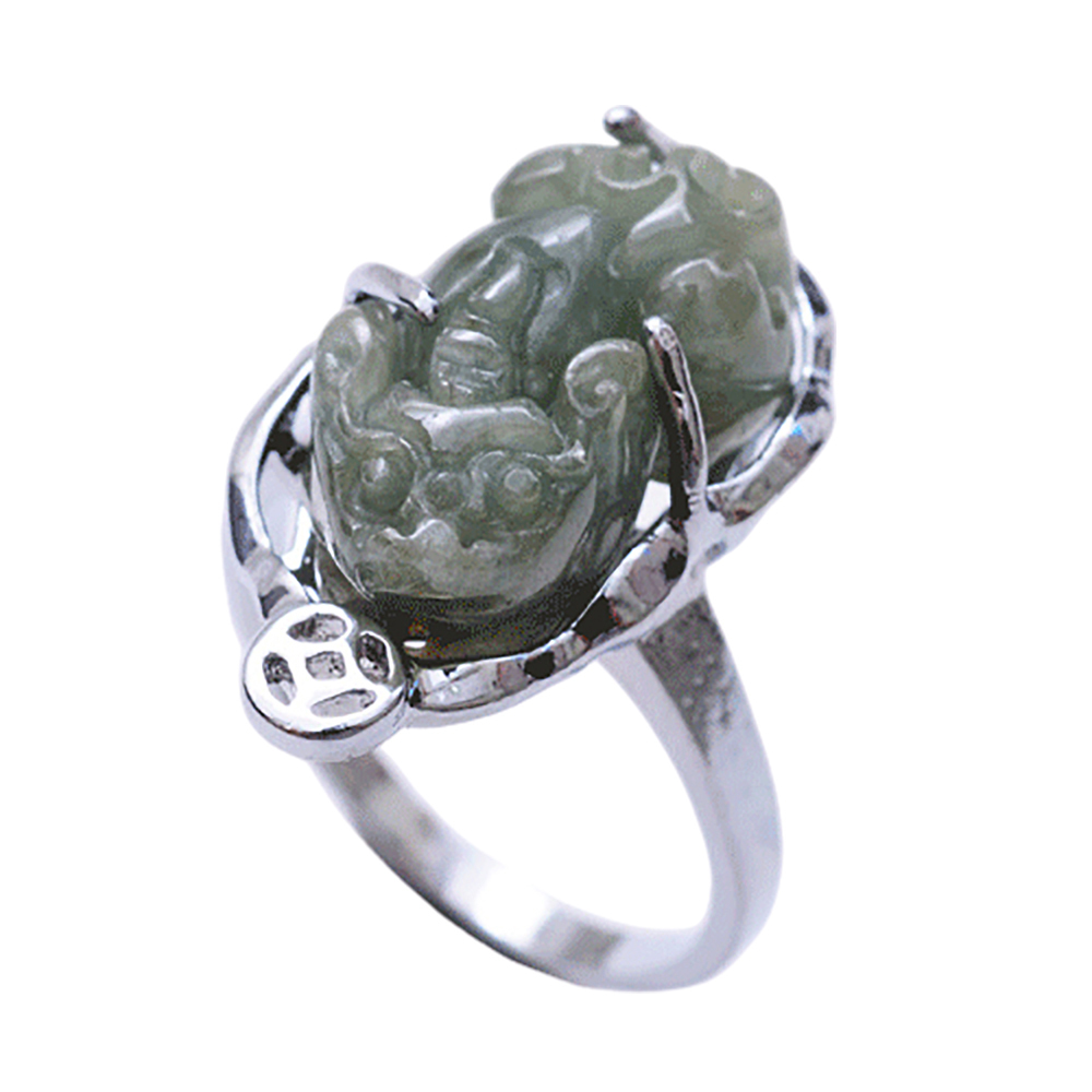 玉貔貅鋼戒(內圍16.5mm)【十方】126183