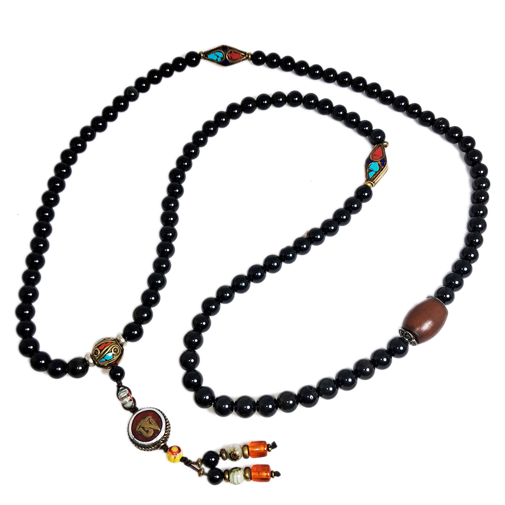 羊角珠&黑曜岩108念珠8mm【十方】127042