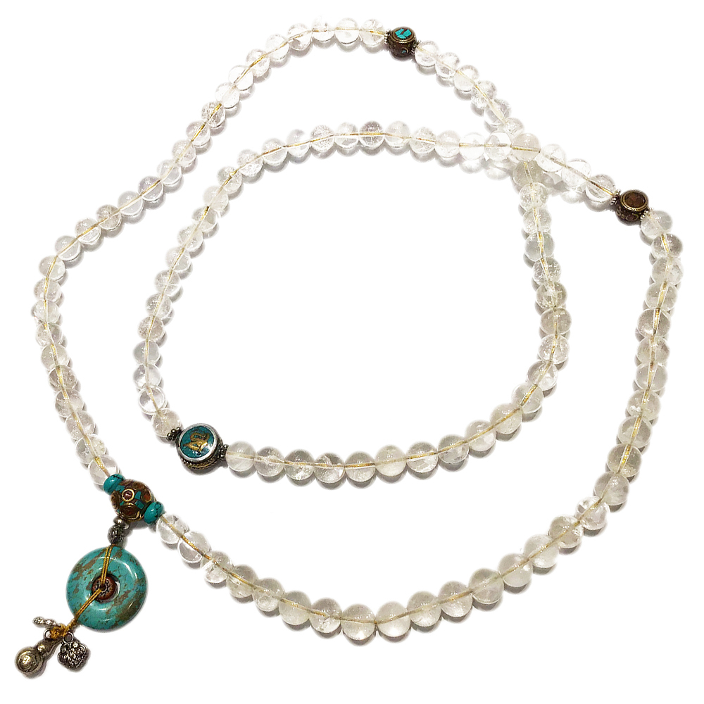 綠松石平安扣&天然水晶108念珠9mm【十方】126839