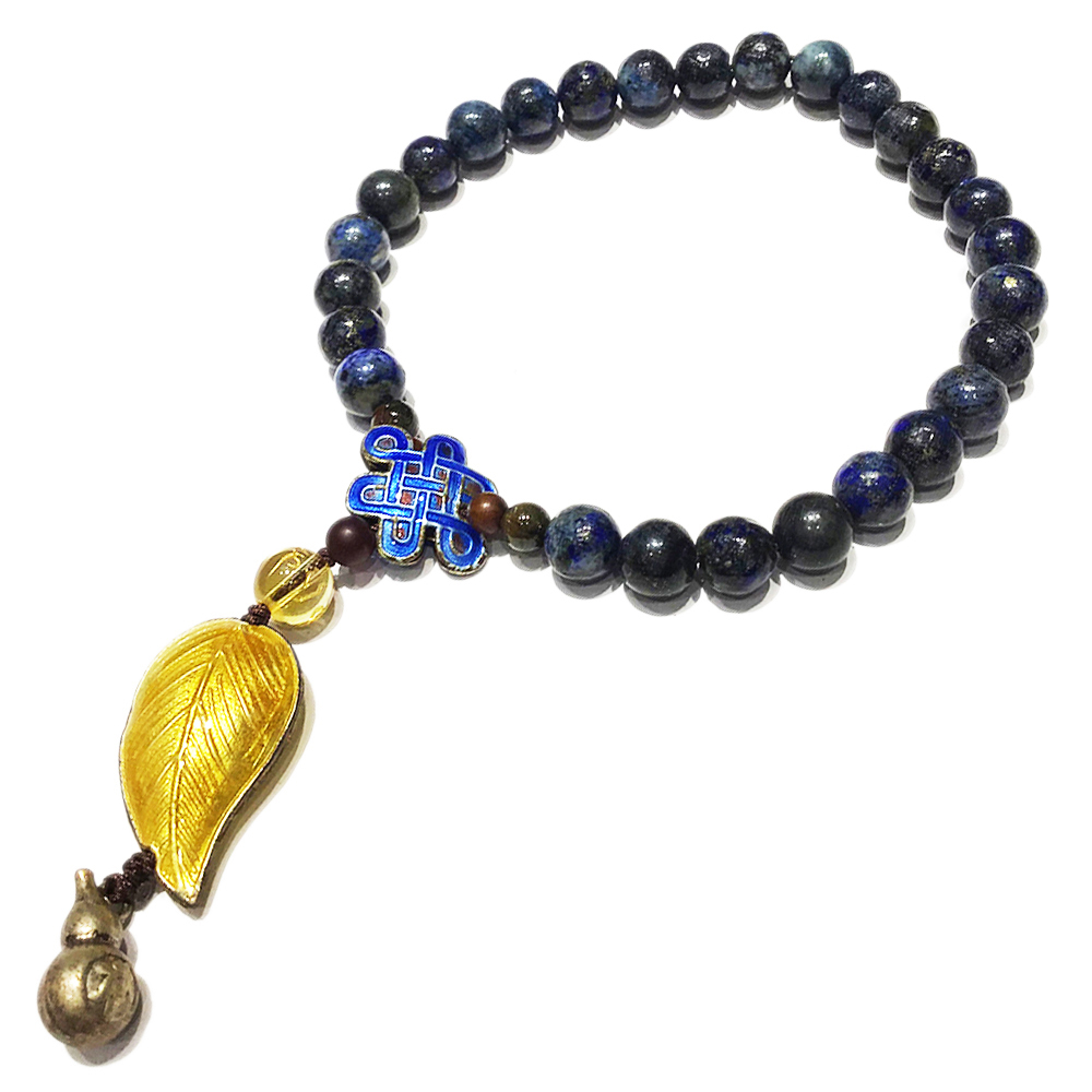 吉祥結&金葉{琺瑯}&青金石提珠7mm【十方】126852