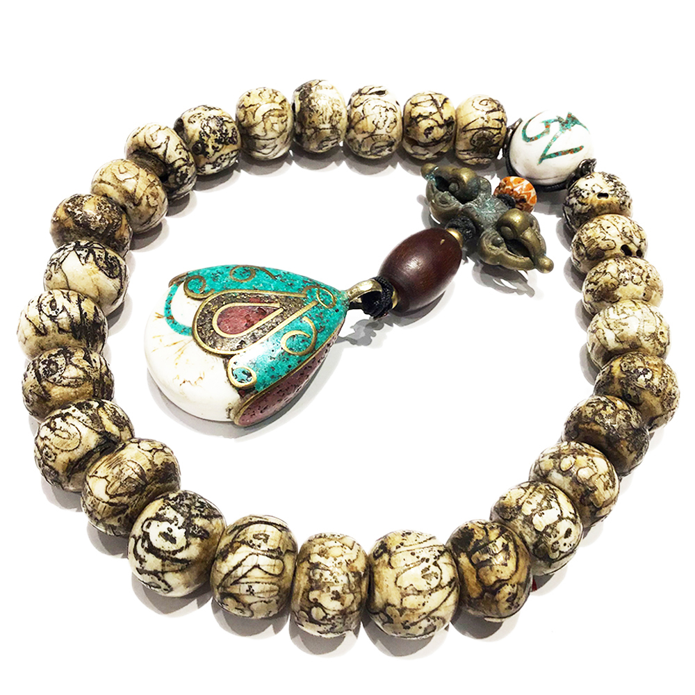 老硨磲墜&{六字真言}老硨磲提珠14*10mm【十方】127041