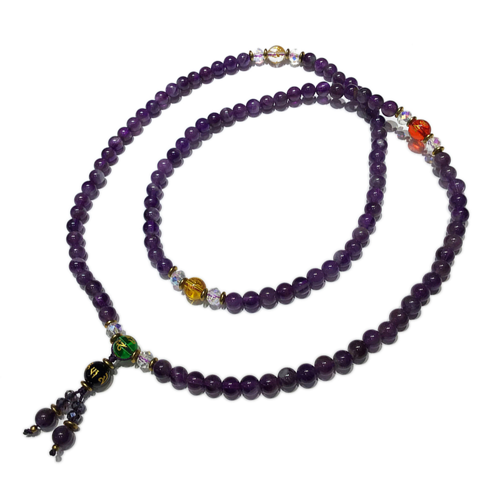 六字真言{五型珠}&紫晶108念珠6mm【十方】128921