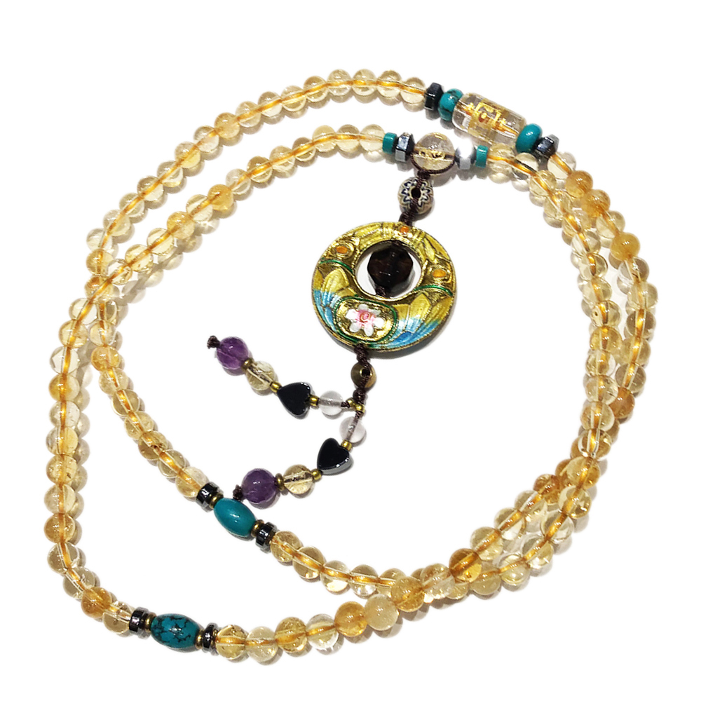 六字真言{水晶}&圓滿{琺瑯}&黃晶108念珠5mm【十方】127634