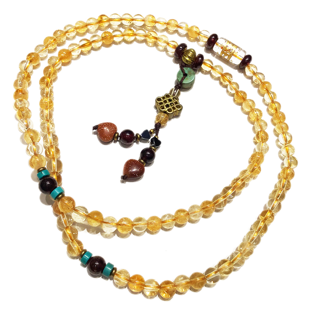 綠松石&吉祥結{銅}&黃晶108念珠5mm【十方】127640