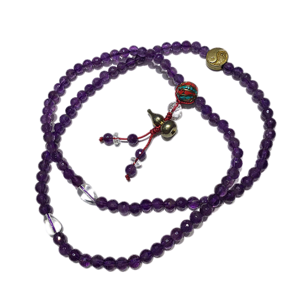 葫蘆(銅鎏金)&紫晶{晶鑽}108念珠6mm【十方】130810