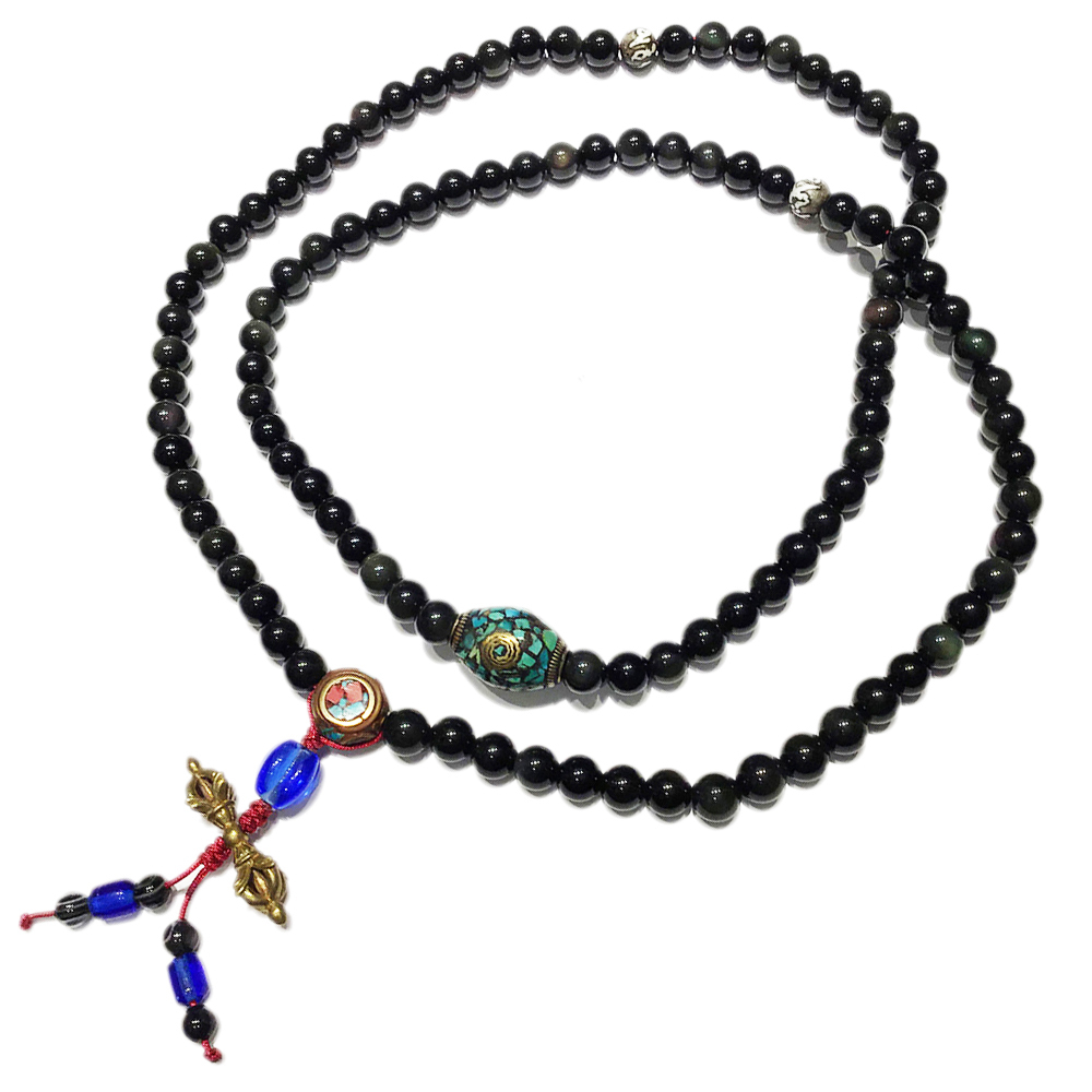 金剛杵(鎏金)&彩虹黑曜岩108念珠8mm【十方】130801