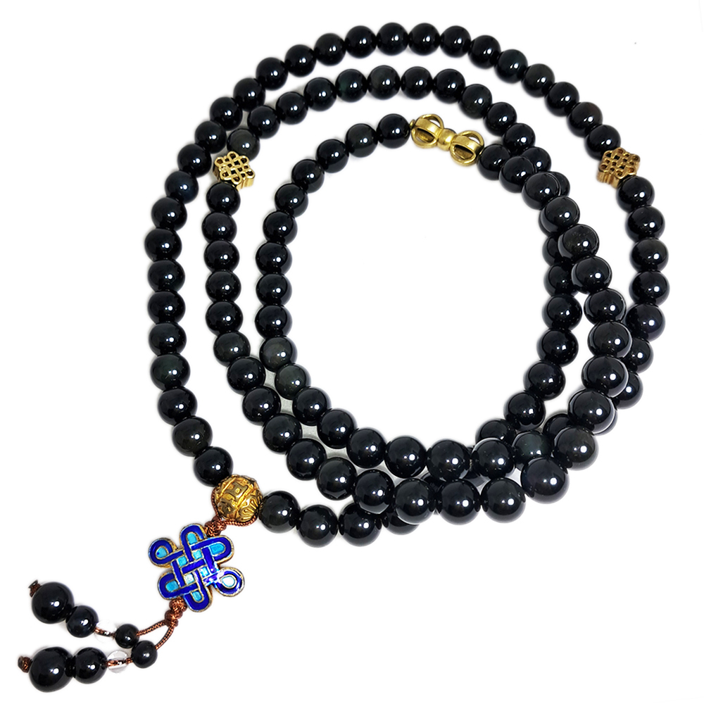 金剛杵&黑曜岩(彩虹)108念珠8mm【十方】130208