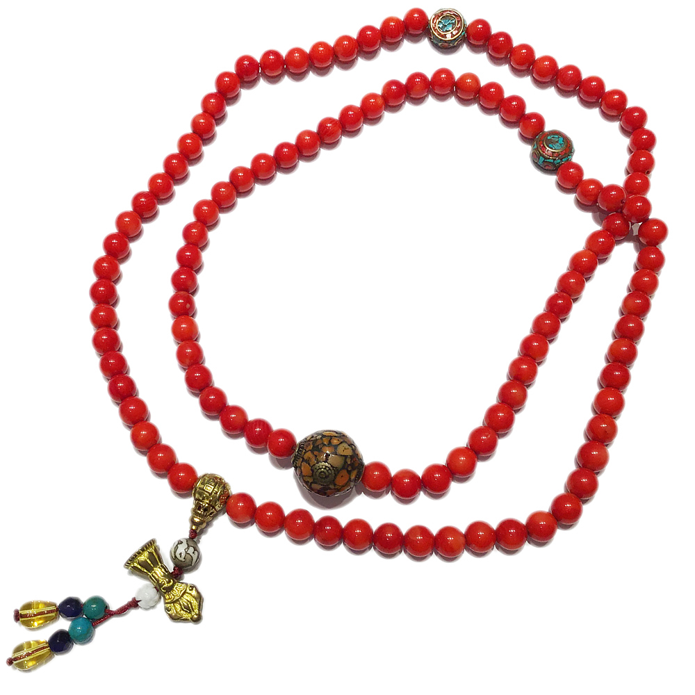 鑲珊瑚銅珠+珊瑚{海竹}108念珠8mm【十方】132750