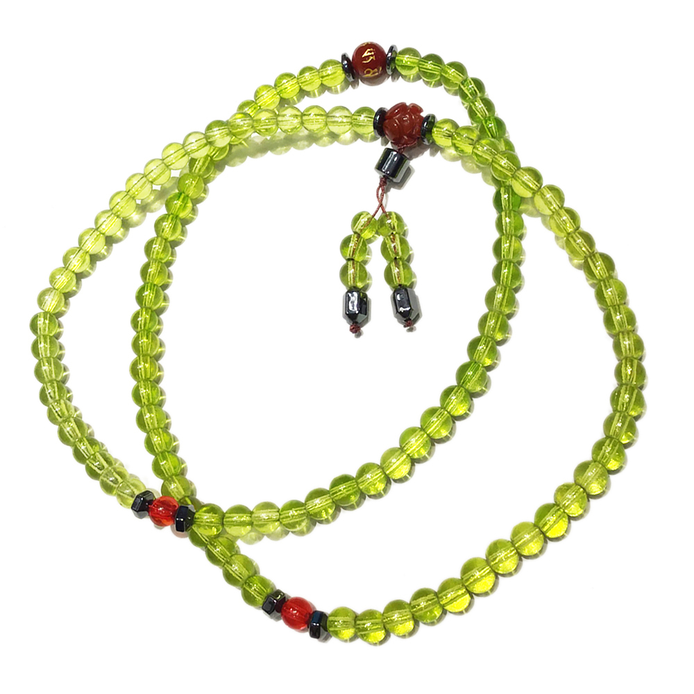 蓮花{紅玉髓}+綠琉璃108念珠6mm【十方】136012