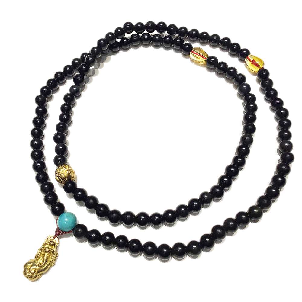 金貔貅+彩紅黑曜岩108念珠6mm【十方】133846