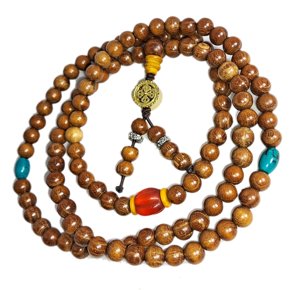 十字杵{金銅}+黃金木108念珠6mm【十方】136175