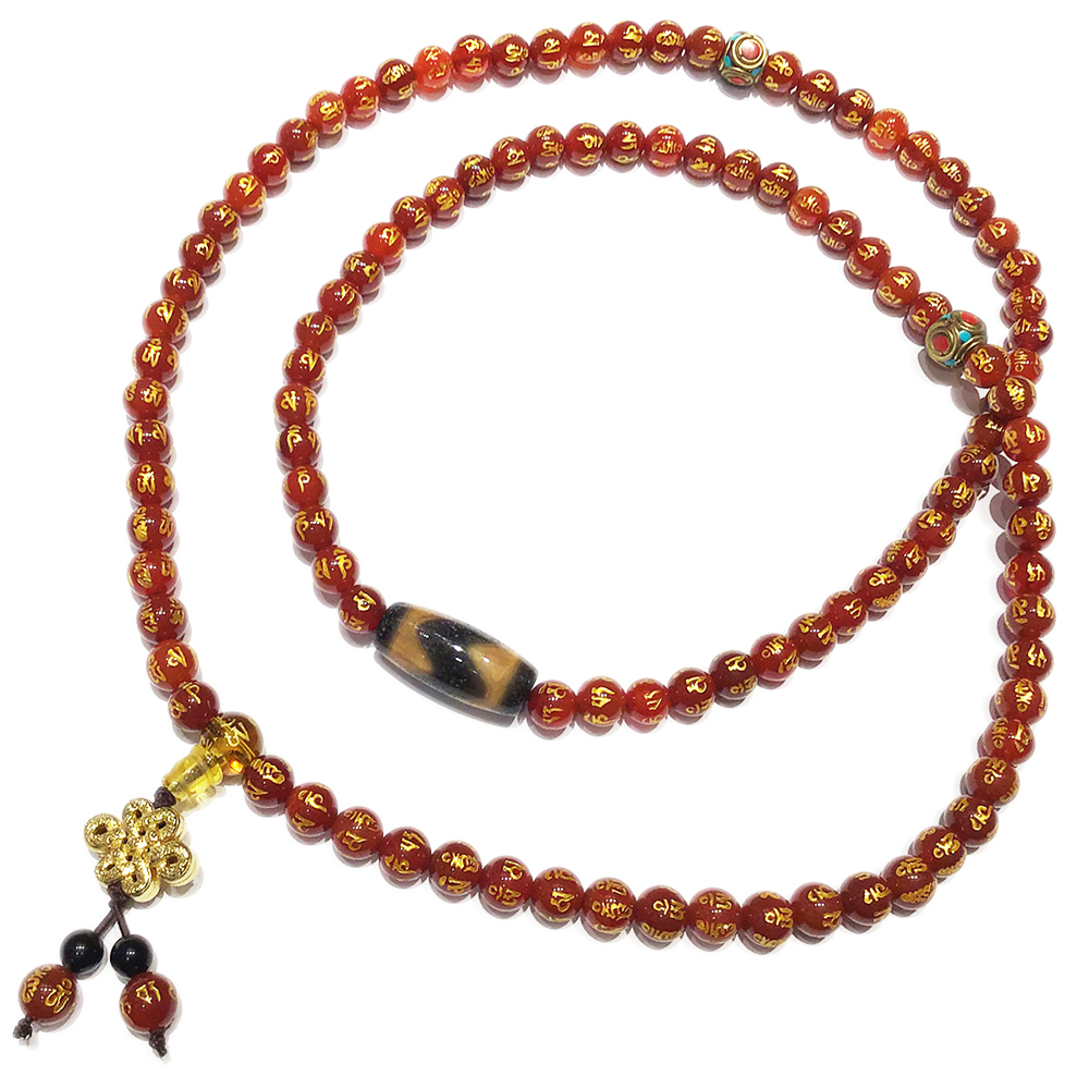 虎牙天珠+六字真言紅玉髓108念珠8mm【十方】139184